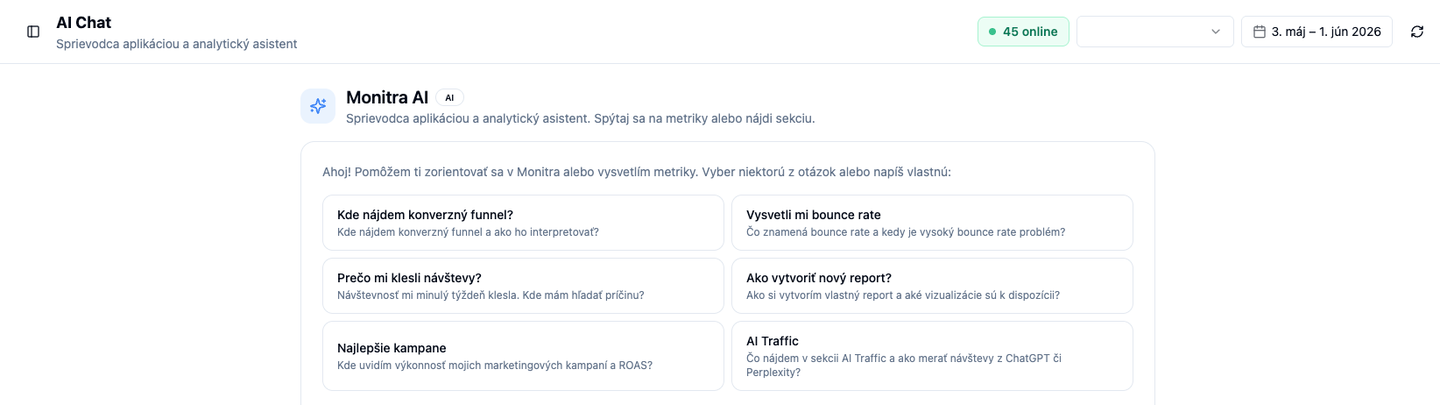 Monitra AI assistant with suggested analytics questions